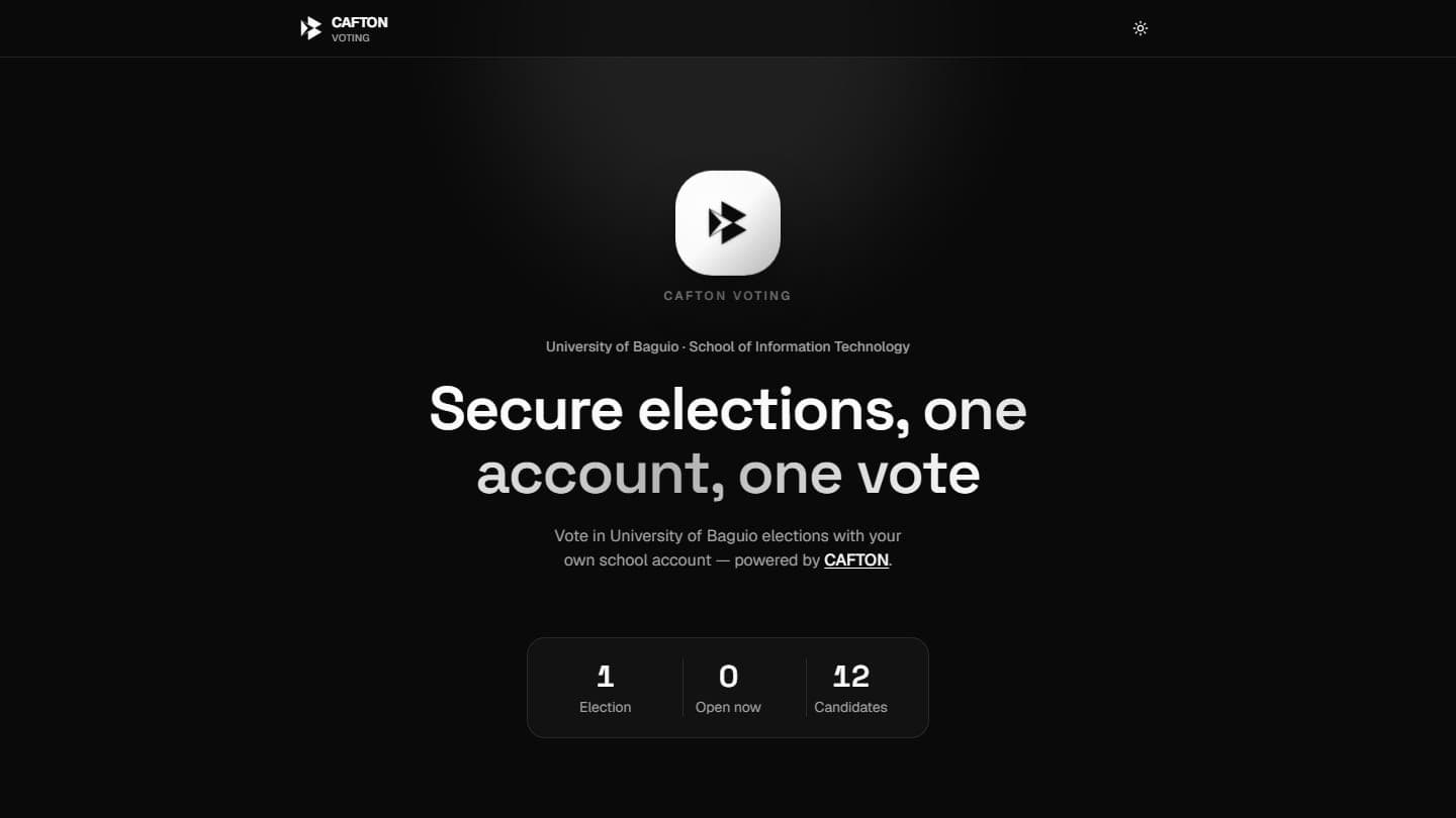 Cafton Voting home page: Secure elections, one account, one vote