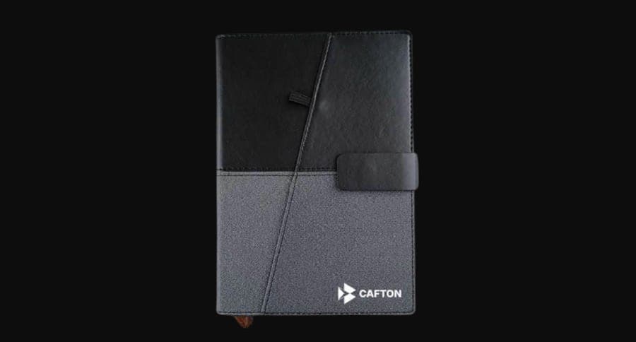 Black and grey Cafton notebook